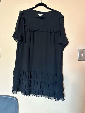 Black Ruffle Tiered Short Sleeve Dress